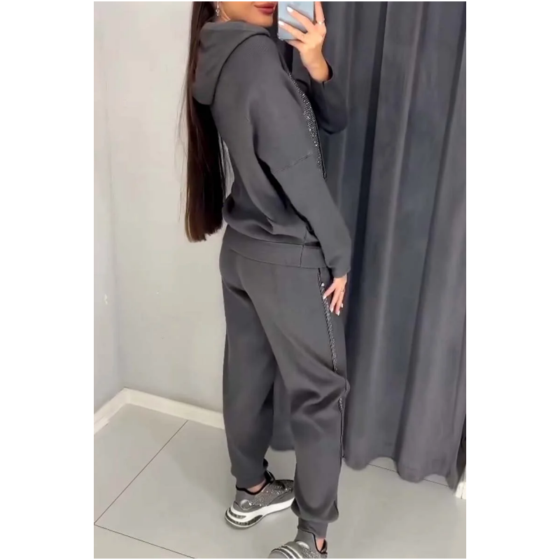 ✨ Ensemble sweat à capuche et jogging à paillettes Kuschelwohl™ – Ensemble lounge 2 pièces pour femme | Réduction de Noël –40 % 🎁