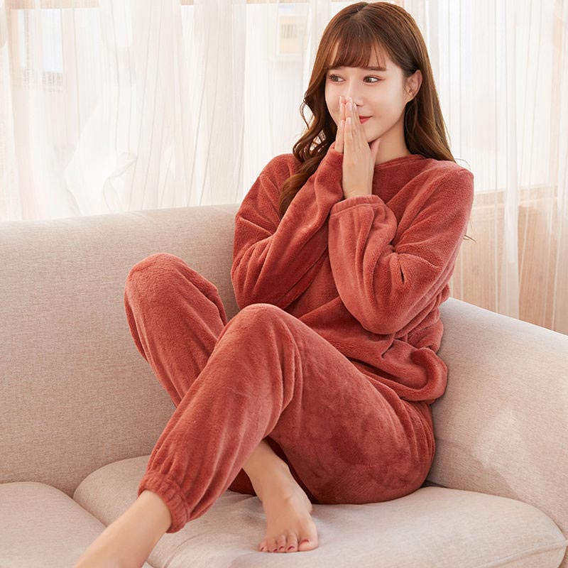 🎁 Kuschelwohl™ Lockerer, warmer und flauschiger Pyjama für Damen – Koralle | Weihnachtsrabatt –30%
