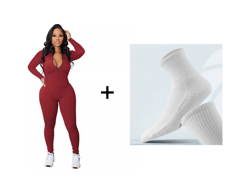 Nahtloser Jumpsuit in Unifarbe mit halbem Reißverschluss