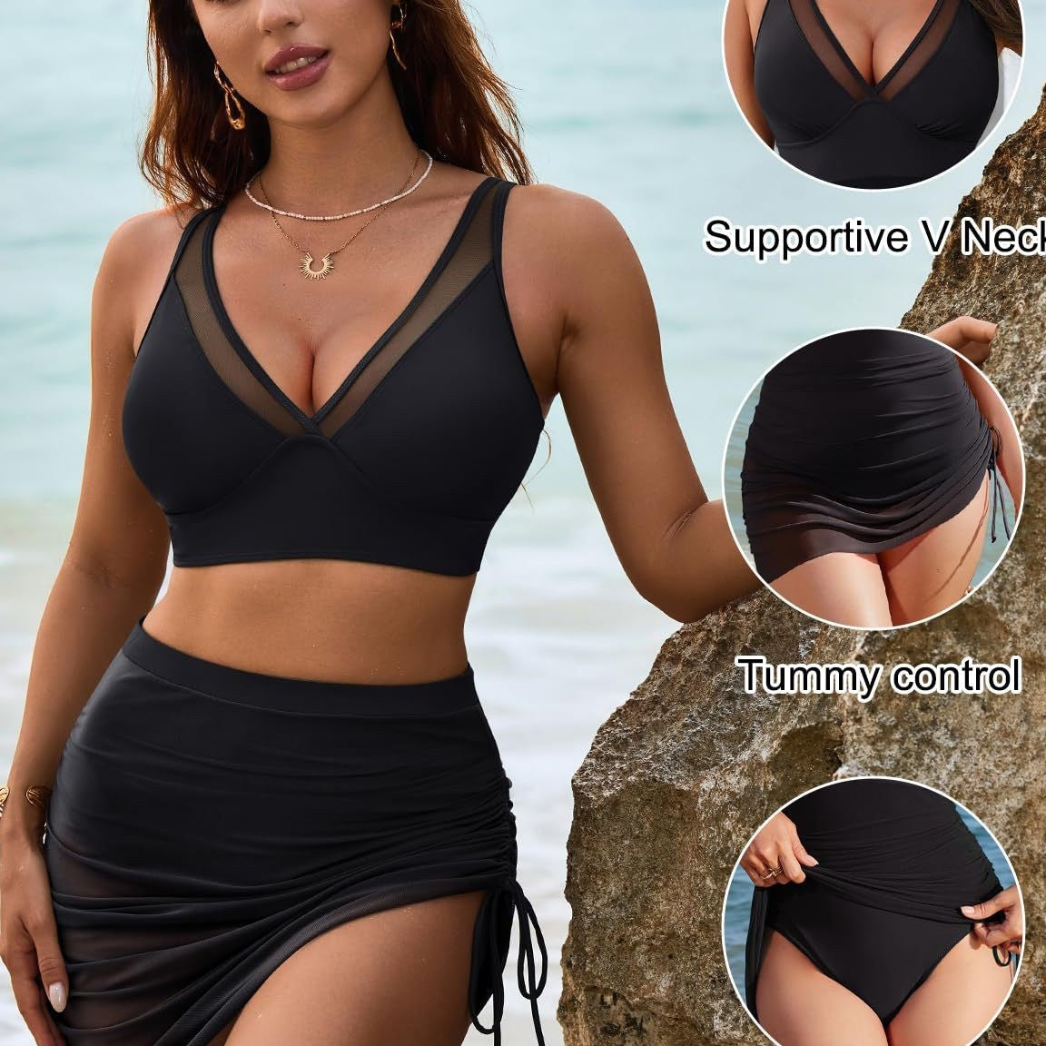 👙 60 % RABATT! 🌸 Bikini-Set mit hohem Bund und passendem Rock – schnelltrocknendes Material, bequemer Halt und eleganter Stil ☀️