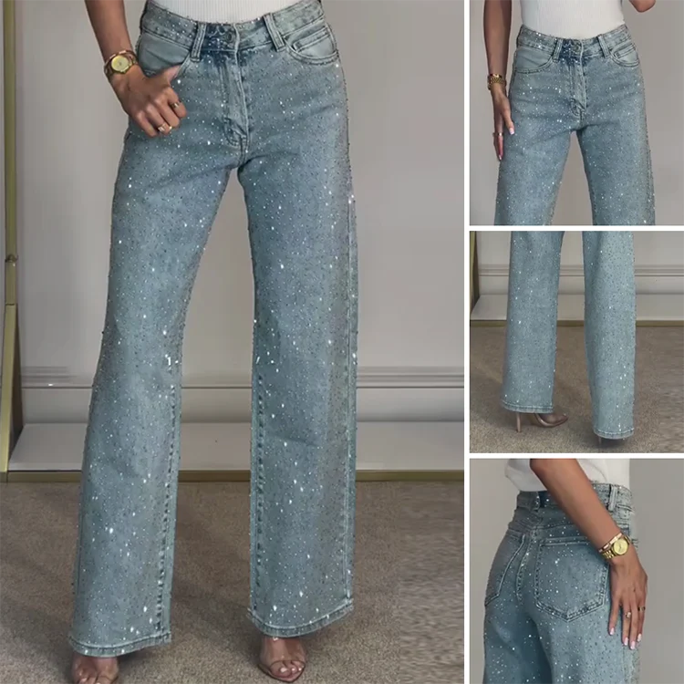 🔥Offre à durée limitée – Jean droit orné de strass 
