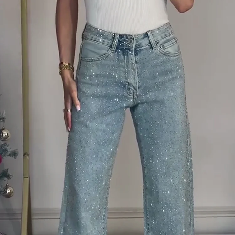 🔥Offre à durée limitée – Jean droit orné de strass 