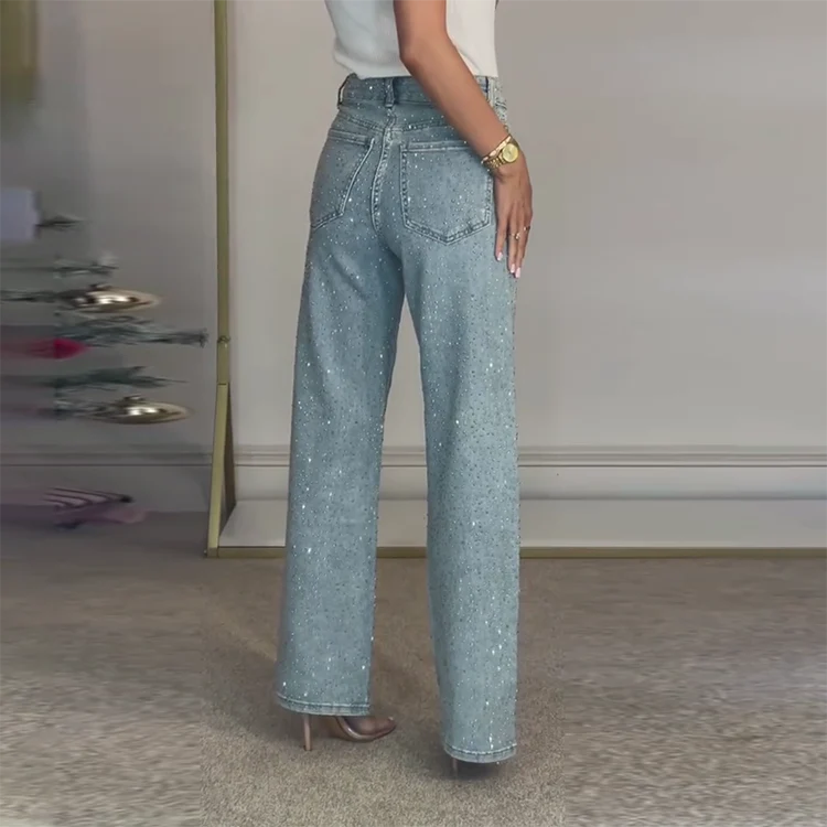 🔥Offre à durée limitée – Jean droit orné de strass 