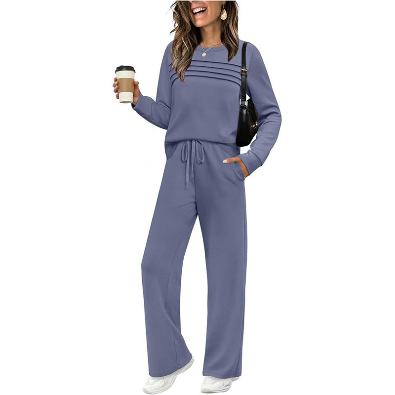 ✨ Ensemble femme : Haut à col rond et pantalon à cordon