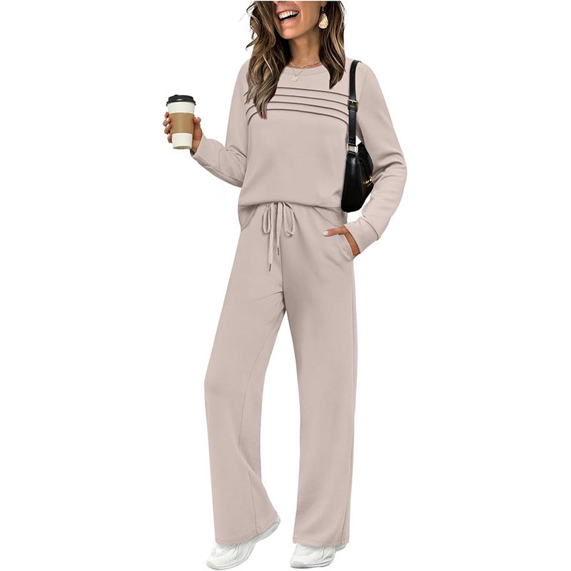 ✨ Ensemble femme : Haut à col rond et pantalon à cordon