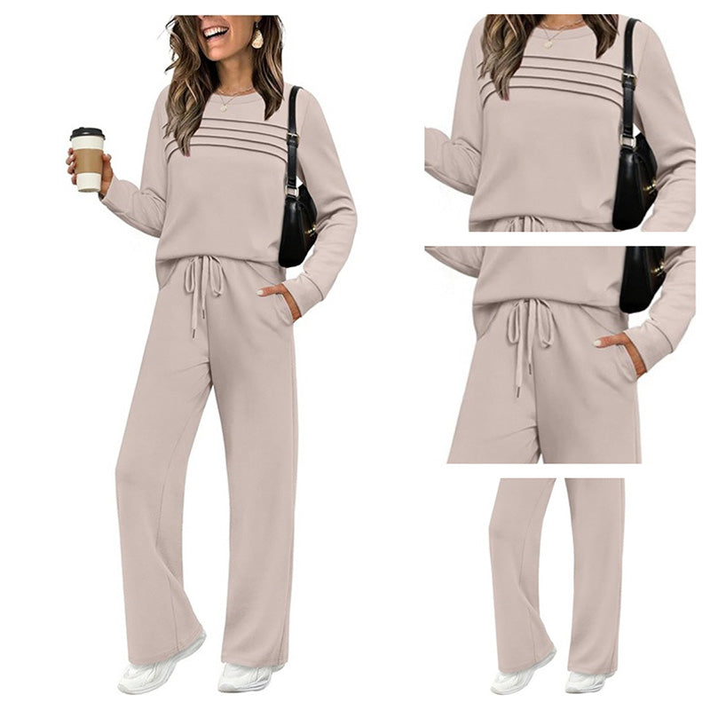 🔥NUR NOCH 60 % RABATT✨ Damen-Set: Set aus Rundhals-Top und Hose mit Kordelzug