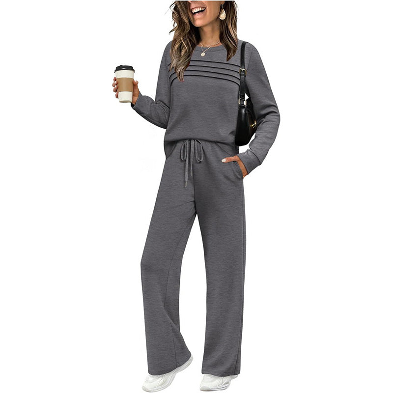 🔥NUR NOCH 60 % RABATT✨ Damen-Set: Set aus Rundhals-Top und Hose mit Kordelzug
