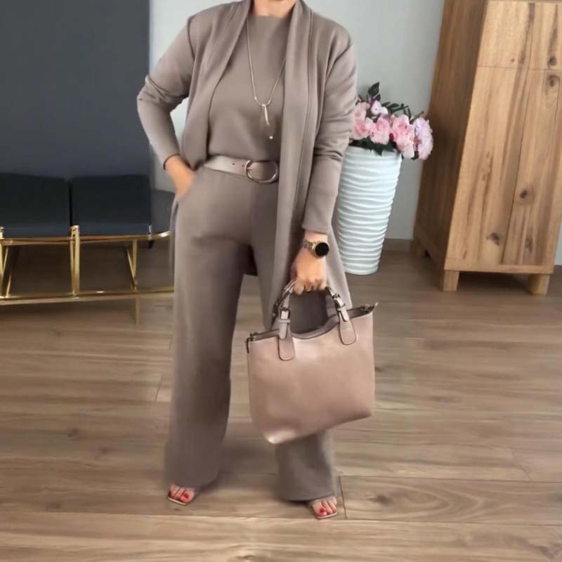 ⏳Winter-Ausverkauf⏰ Stilvolles dreiteiliges Set, bestehend aus langer Strickjacke, Top und Hose 💞