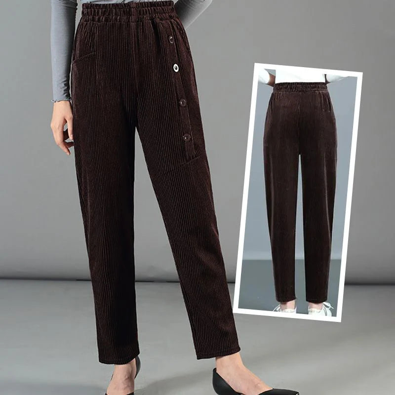 Pantalon en velours côtelé chaud taille haute pour femme (50% de réduction)