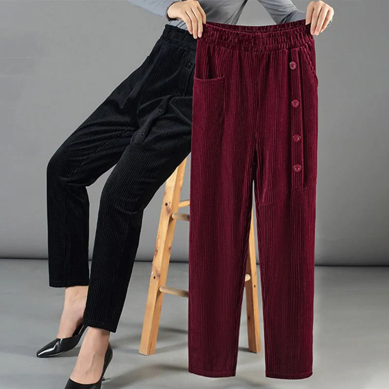 Pantalon en velours côtelé chaud taille haute pour femme (50% de réduction)