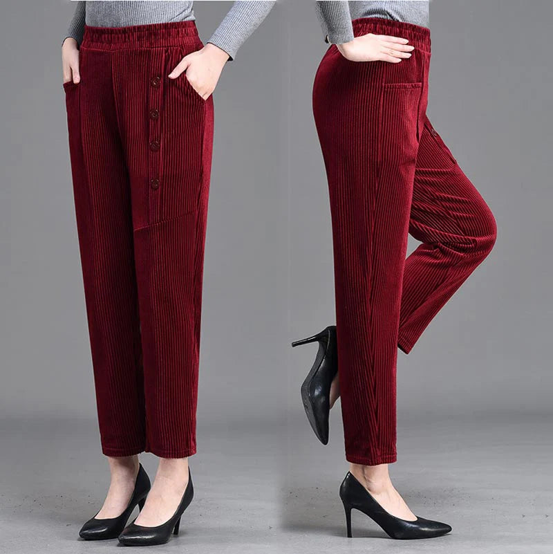 Pantalon en velours côtelé chaud taille haute pour femme (50% de réduction)