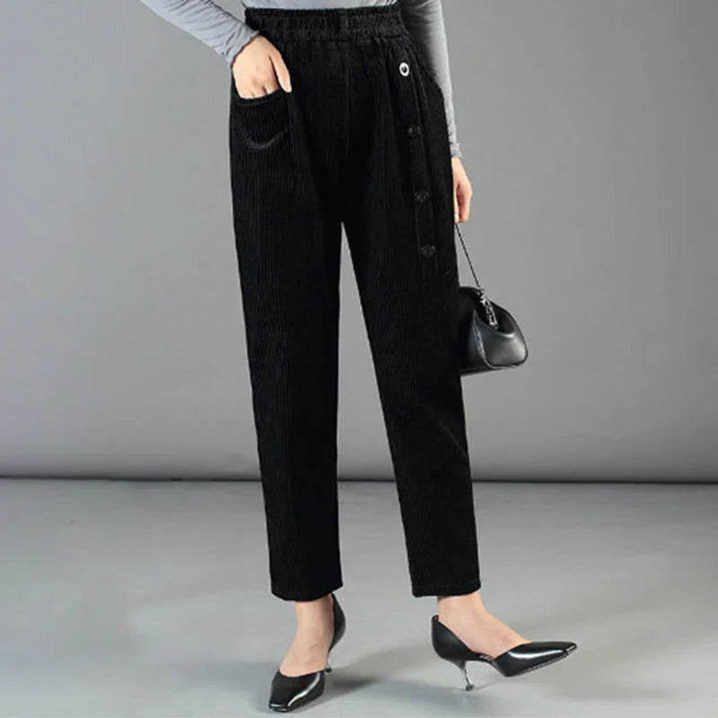 Pantalon en velours côtelé chaud taille haute pour femme (50% de réduction)