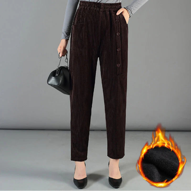 Pantalon en velours côtelé chaud taille haute pour femme (50% de réduction)