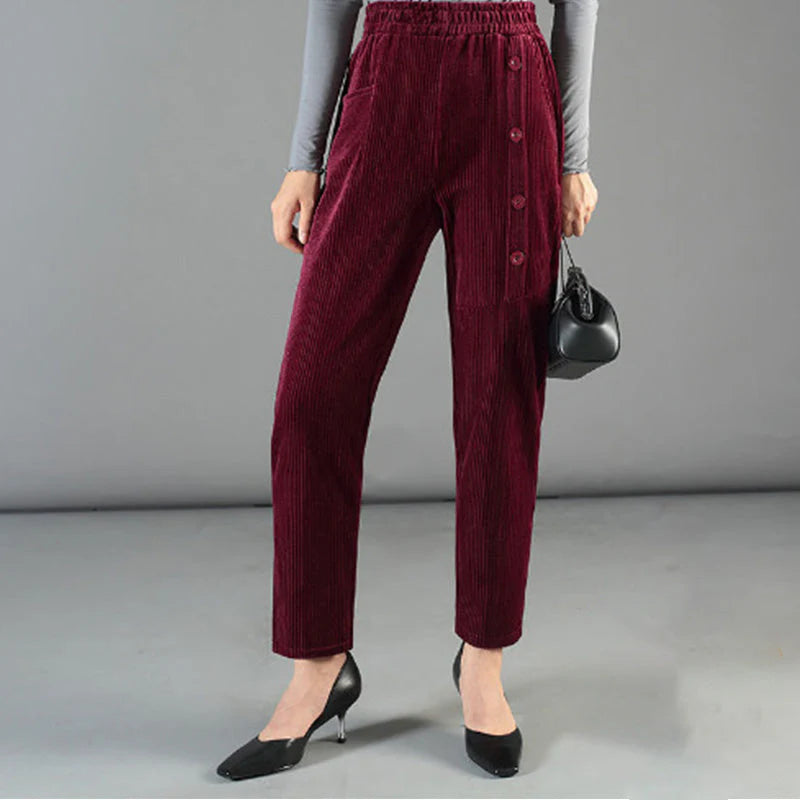 Pantalon en velours côtelé chaud taille haute pour femme (50% de réduction)