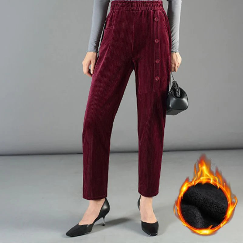 Pantalon en velours côtelé chaud taille haute pour femme (50% de réduction)