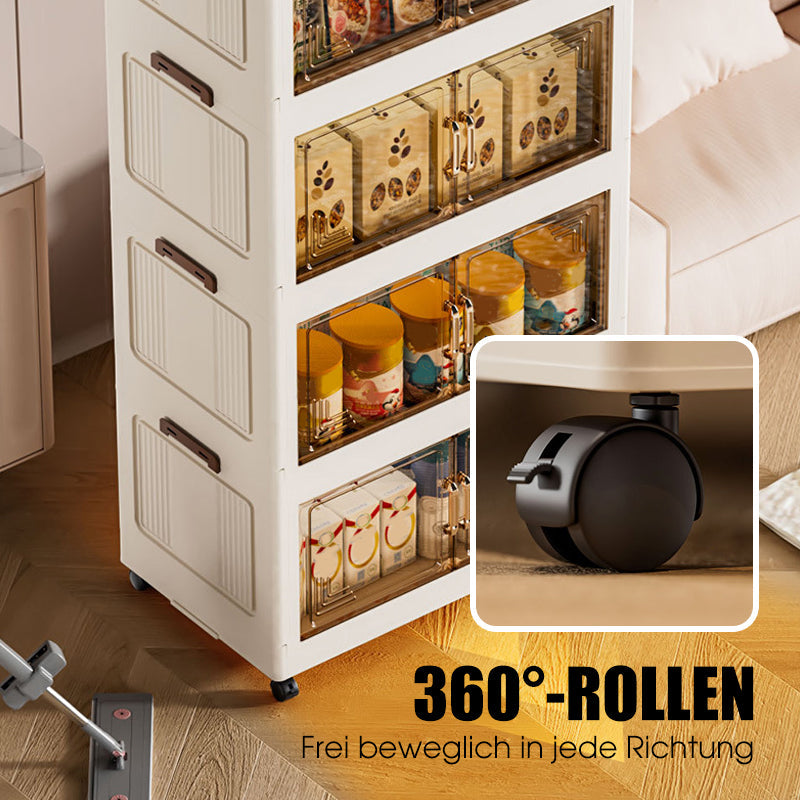 Faltbare Aufbewahrungsbox mit Deckel,  Ebenen Halterungen mit Rädern für Küche Schlafzimmer Badezimmer Lager Küche Zuhause Aufbewahrung Stapelbarer Organizer