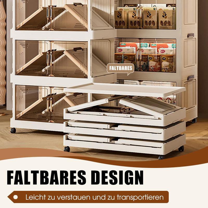 Faltbare Aufbewahrungsbox mit Deckel,  Ebenen Halterungen mit Rädern für Küche Schlafzimmer Badezimmer Lager Küche Zuhause Aufbewahrung Stapelbarer Organizer