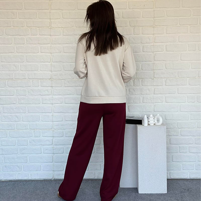 Zweiteiliges Set im französischen Stil – Farbblock-Strickjacke & Weite Hose 🎄 Weihnachtsaktion: Bis zu 50 % Rabatt!