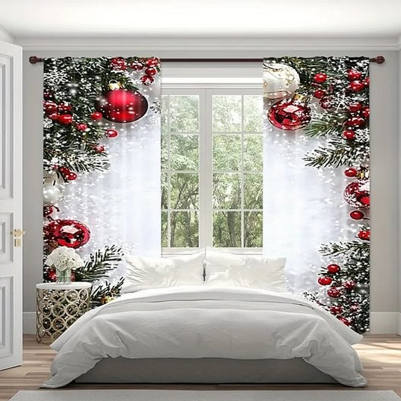 [Offre Black Friday 🎁] Rideaux de Noël douillets, lot de 2 – Créez une ambiance festive chez vous ! Profitez de 50 % de réduction ! 🎄