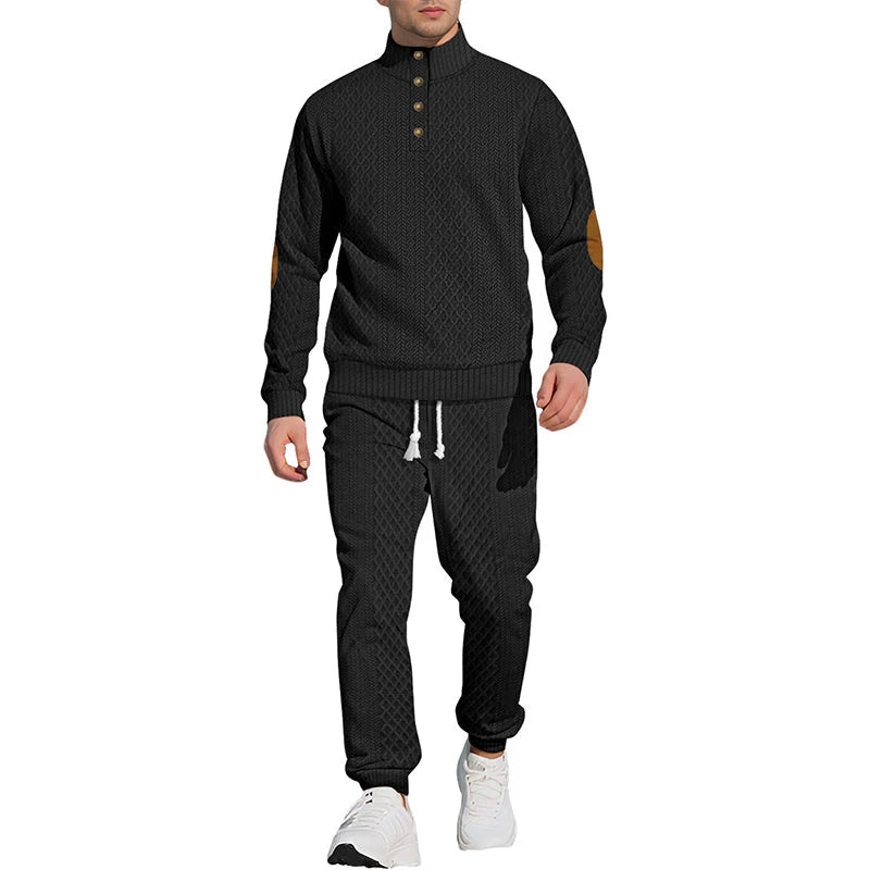 Ensemble décontracté en jacquard avec col montant et pantalon – style et confort réunis | Soldes Black Friday : -50 % ! 🖤