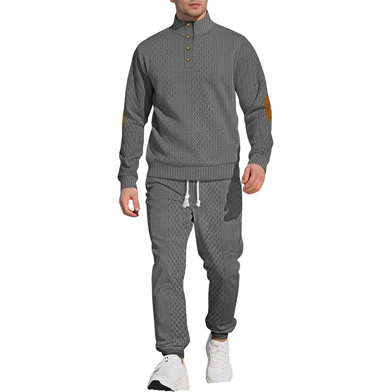 Ensemble décontracté en jacquard avec col montant et pantalon – style et confort réunis | Soldes Black Friday : -50 % ! 🖤