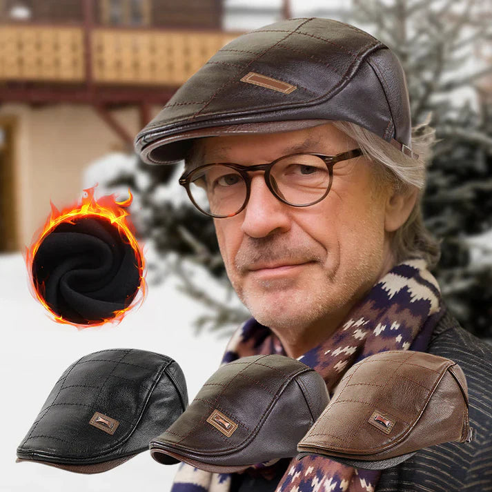 🎄 Kuschelwohl™ Leder-Beret – Winterwarme Herrenmütze | Weihnachtsrabatt Jetzt –40% 🎁