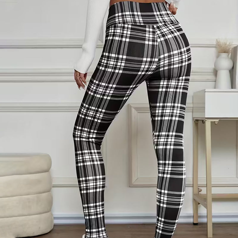 Leggings à carreaux doublés polaire pour femme – vêtements d'hiver doux, extensibles et élégants 🧣 