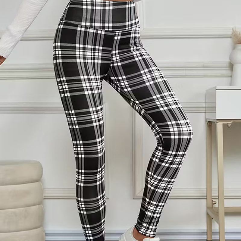 Leggings à carreaux doublés polaire pour femme – vêtements d'hiver doux, extensibles et élégants 🧣 