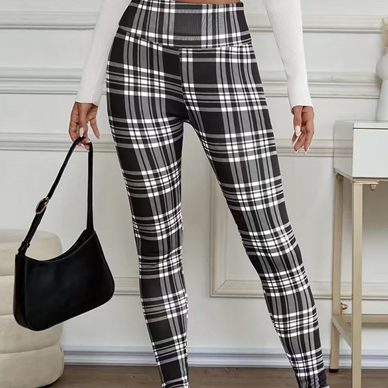 Leggings à carreaux doublés polaire pour femme – vêtements d'hiver doux, extensibles et élégants 🧣 