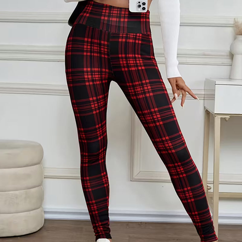 Leggings à carreaux doublés polaire pour femme – vêtements d'hiver doux, extensibles et élégants 🧣 