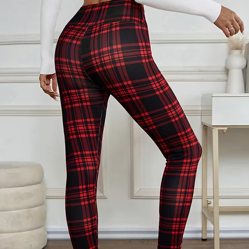 Leggings à carreaux doublés polaire pour femme – vêtements d'hiver doux, extensibles et élégants 🧣 