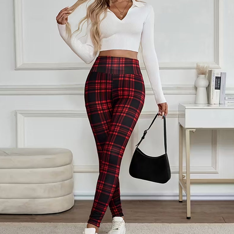Leggings à carreaux doublés polaire pour femme – vêtements d'hiver doux, extensibles et élégants 🧣 