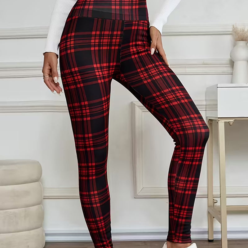 Leggings à carreaux doublés polaire pour femme – vêtements d'hiver doux, extensibles et élégants 🧣 