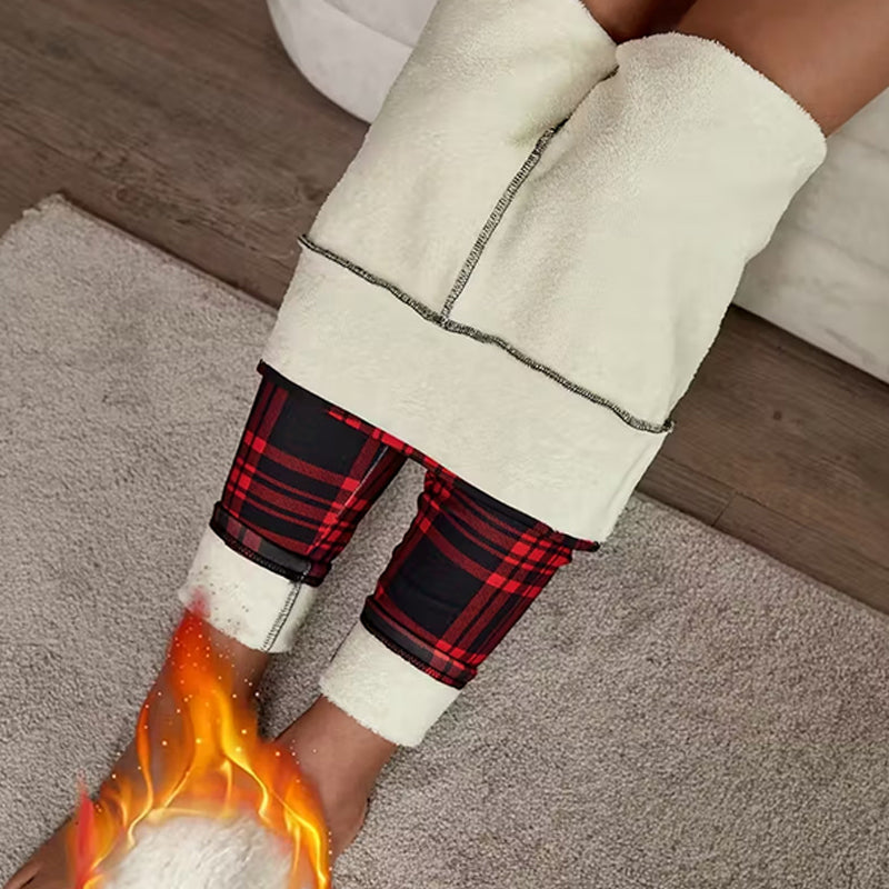 Leggings à carreaux doublés polaire pour femme – vêtements d'hiver doux, extensibles et élégants 🧣 