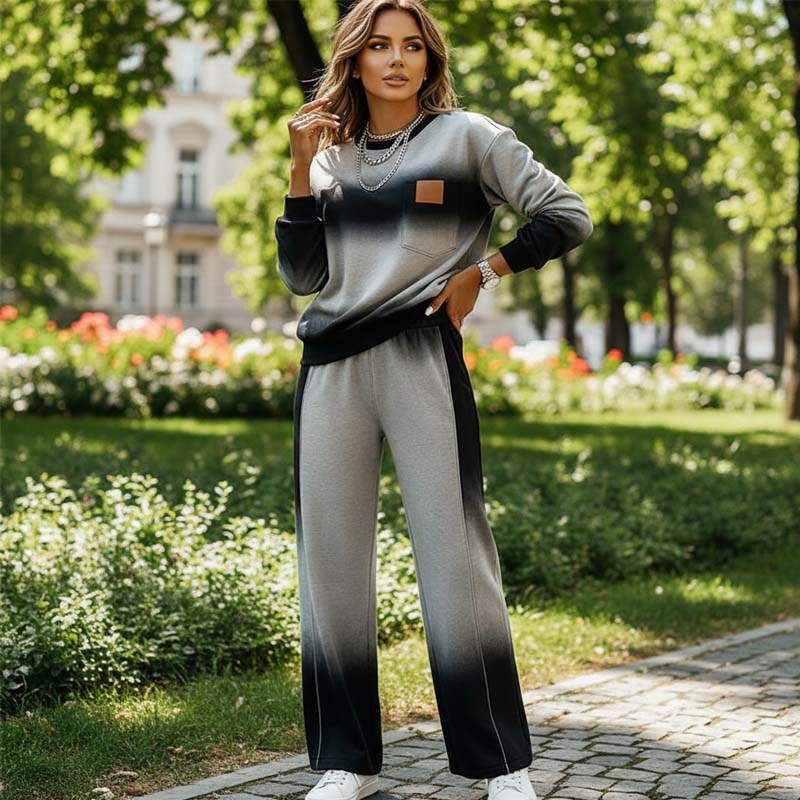 🔥Heißes Angebot – Lässiges Damen-Set mit Farbverlauf: Oberteil und Hose