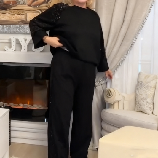 Zweiteiliges Loungewear-Set für Damen mit Paillettenärmeln