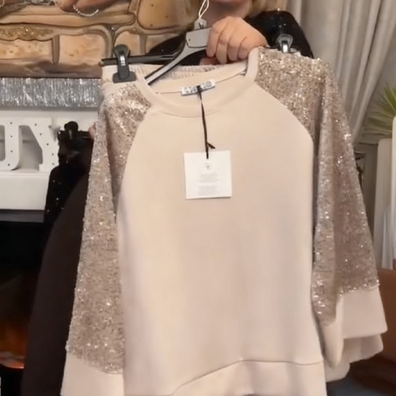 Zweiteiliges Loungewear-Set für Damen mit Paillettenärmeln