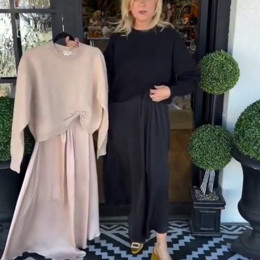 ✨ Bestseller-Zweiteiler für Damen – Top mit Knotenverschluss & fließendes Maxikleid 🌸