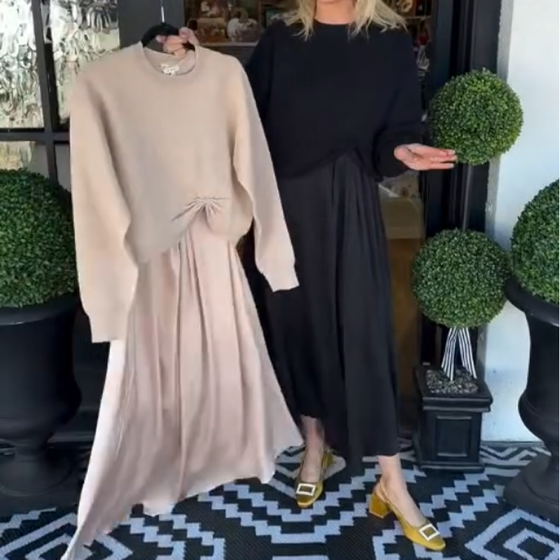 ✨ Ensemble deux pièces best-seller pour femme : haut à nouer et robe maxi fluide 🌸