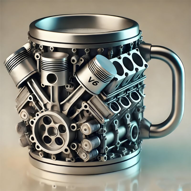 🎁 Ventes du Black Friday et de Noël – Mug design moteur 3D – Le cadeau idéal pour les passionnés de voitures et de technologie ! 🚗☕
