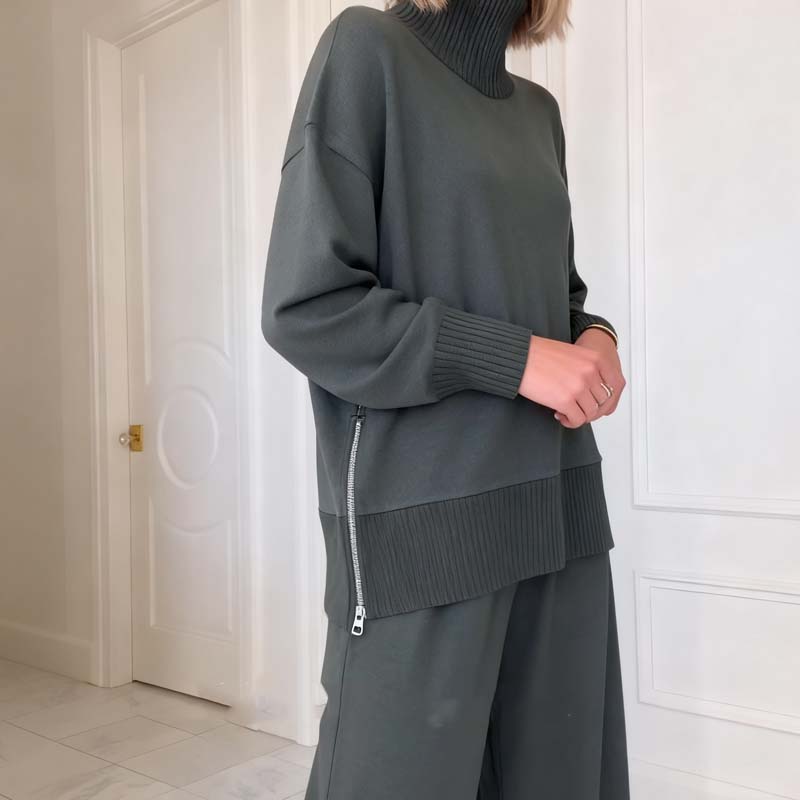 🔥Méga offre du Black Friday ! – 50 % de réduction !🔥Ensemble de détente en maille pour femme avec col roulé