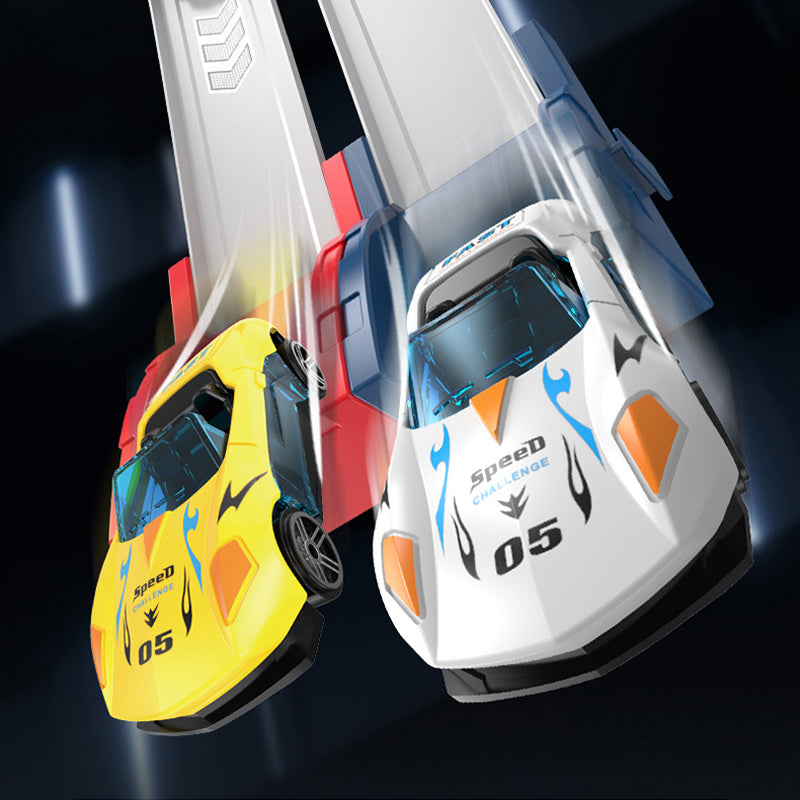 Circuit de course double pour petites voitures, idéal pour les enfants.