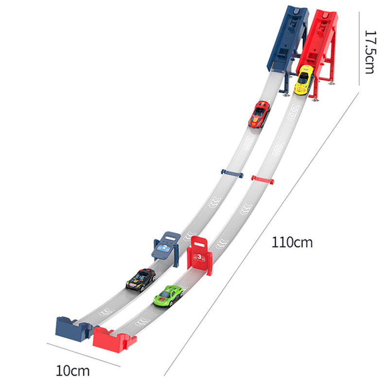 Circuit de course double pour petites voitures, idéal pour les enfants.