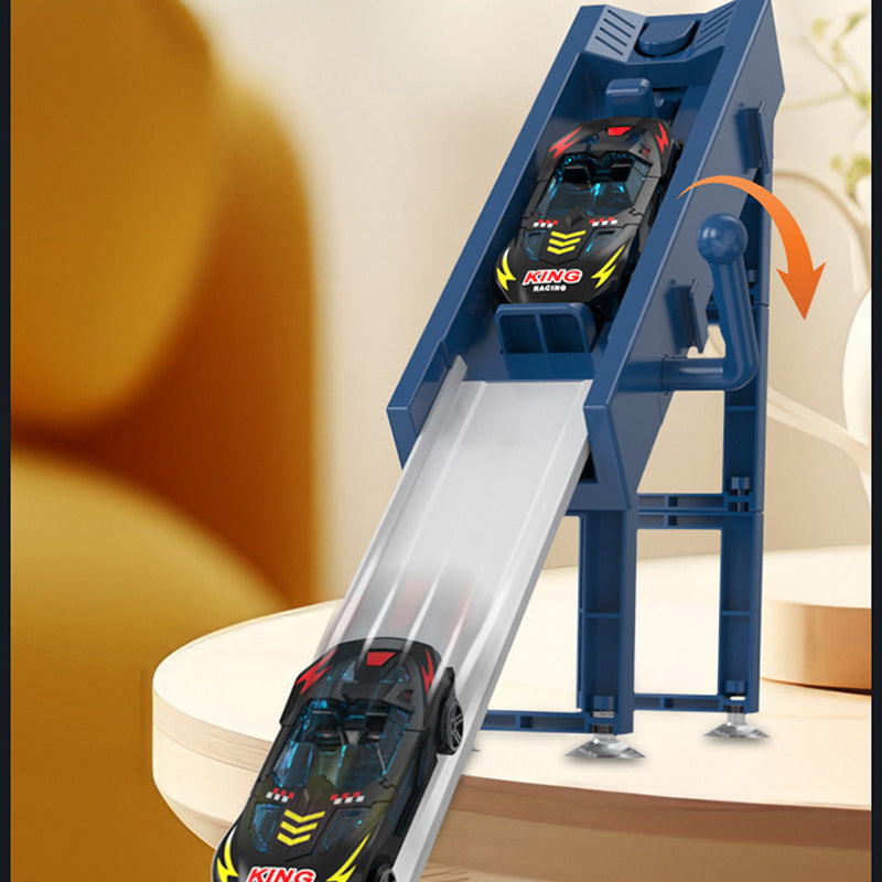 Circuit de course double pour petites voitures, idéal pour les enfants.