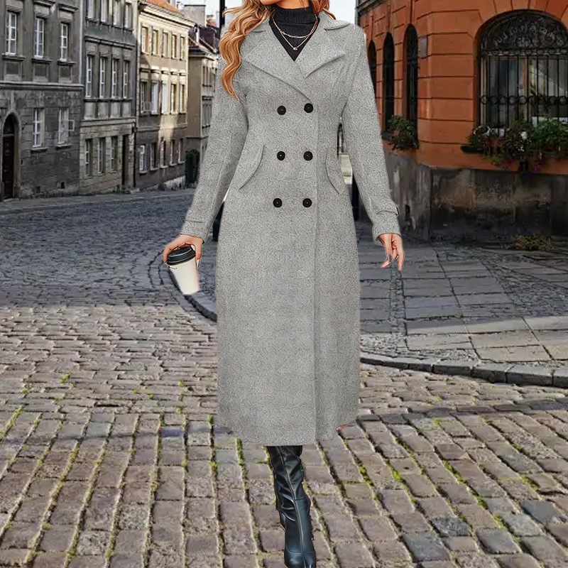 🔥Méga promotion du Black Friday ! – 50 % de réduction !🔥 Manteau long et chaud pour femme avec double patte de boutonnage🧥