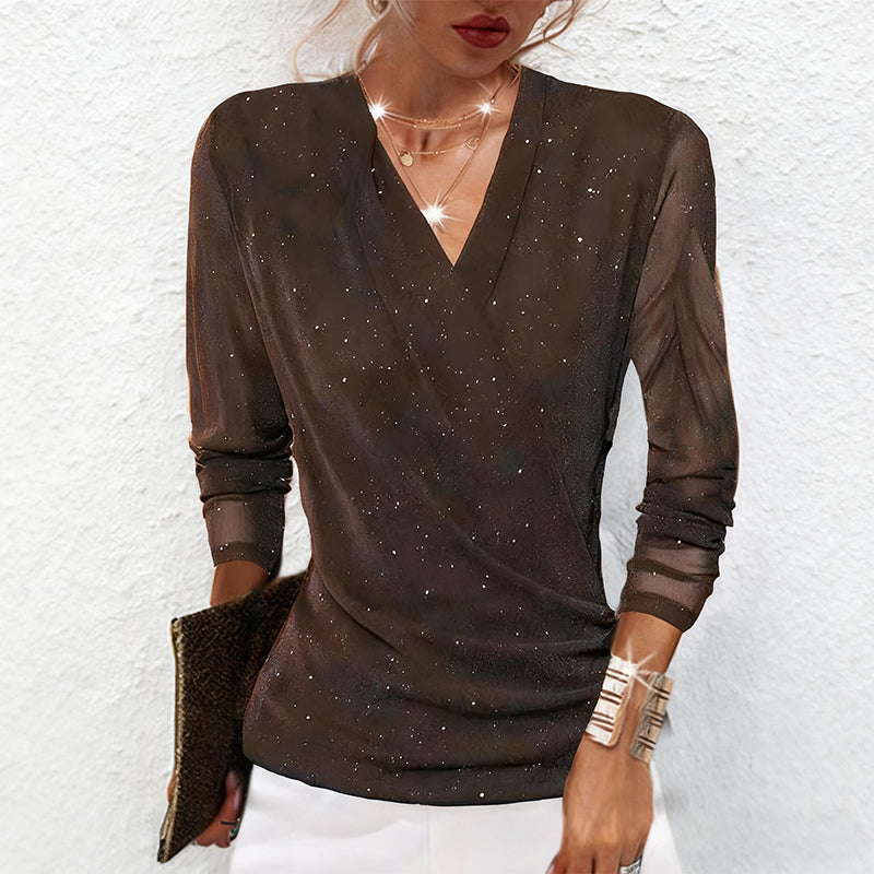 Kuschelwohl™ Glitzerndes Crossover V-Ausschnitt Langarm-Top für Damen – Weihnachtsaktion bis –40 % 🎁