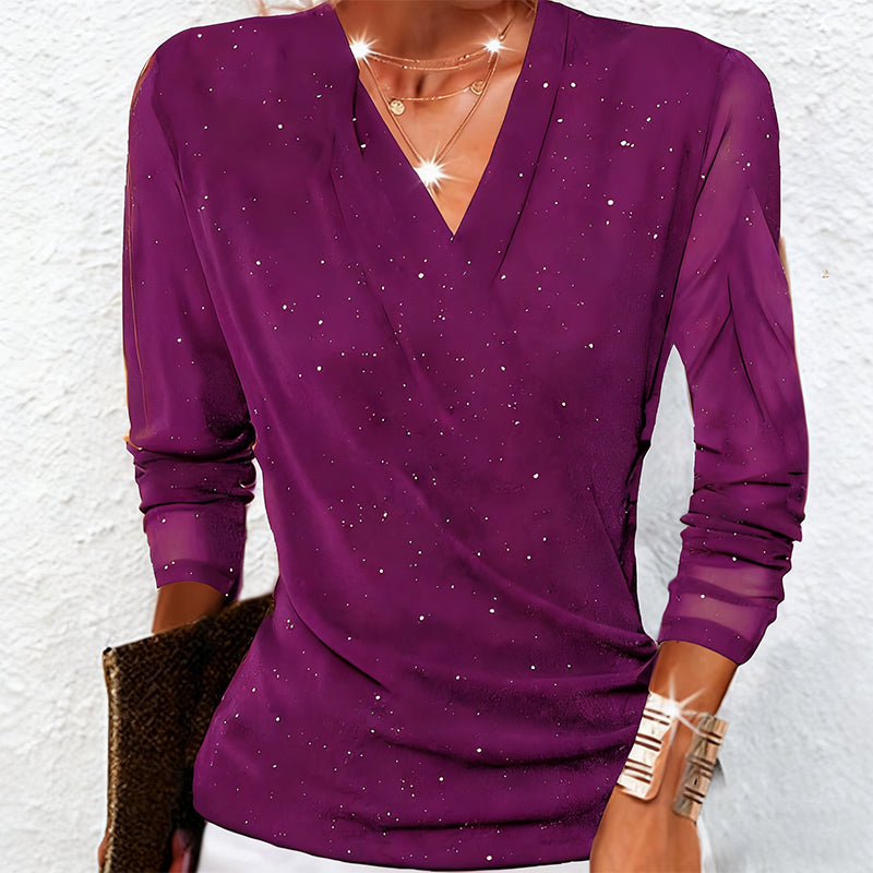Kuschelwohl™ Glitzerndes Crossover V-Ausschnitt Langarm-Top für Damen – Weihnachtsaktion bis –40 % 🎁