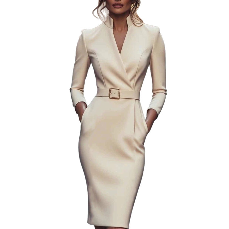 ✨Kuschelwohl™ Elegantes Slim-Fit Kleid mit V-Ausschnitt – Perfekt für Winter & Festtage | Weihnachtsrabatt bis –40 % 🎁