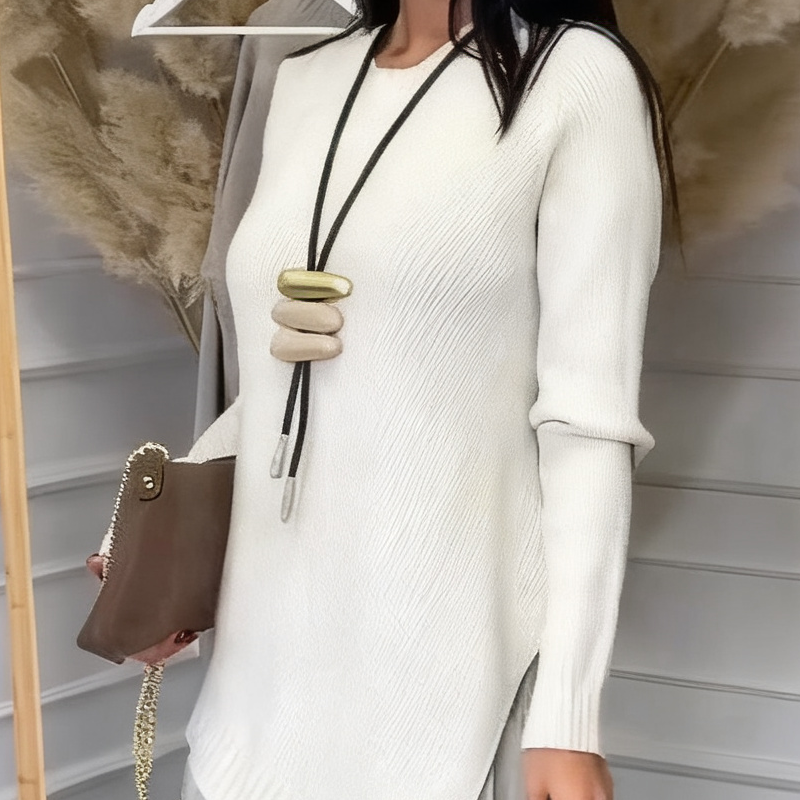 Zweiteiliges Damen-Kleid mit unregelmäßigem Strickmuster und plissiertem Midi-Schnitt