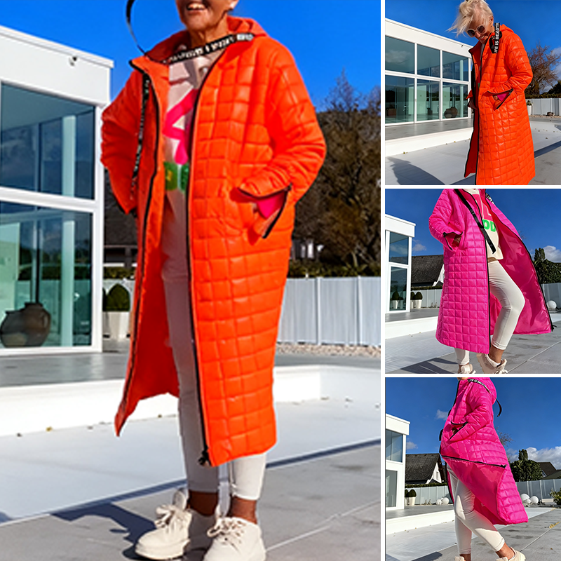 Trendige Lange Stepp-Daunenjacke mit Kapuze für Damen | Winterkollektion 2025 | Weihnachtsrabatt bis –40 % 🎄